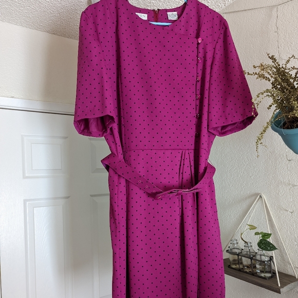 Vintage Chaus Dress · Late 80s · Pink & Black Polkadots · Size 16 - Picture 7 of 8